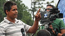 A man asks a question during debate programme Sajha Sawal in Nepal.