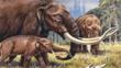 American mastodons in a North American prehistoric forest