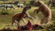 Two bear dogs fighting over a carcass