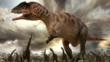 Carcharodontosaurus among a group of sauropod dinosaurs