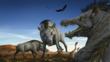 A pack of a large, prehistoric, pig-like animals called Entelodons