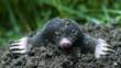 European mole surfacing from a mole hill