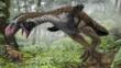 The giant bird Gastornis hunting a Leptictidium in dense forest