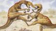 Two Utahraptors fighting