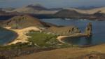 The Galapagos Islands, view of Santiago Island from Bartolome Island
