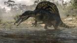 Spinosaurus crossing a river