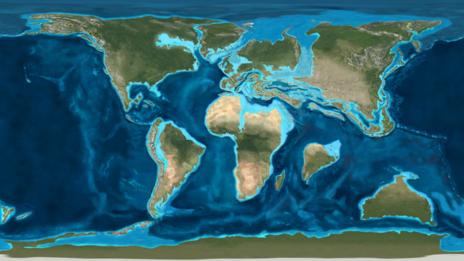 A map of the Earth at the time of the Cretaceous-Tertiary mass extinction