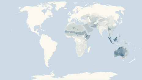 Map showing the distribution of the Agamid lizards taxa