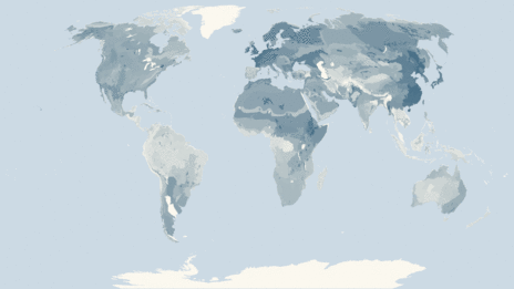 Map showing the distribution of the Ducks, geese and swans taxa