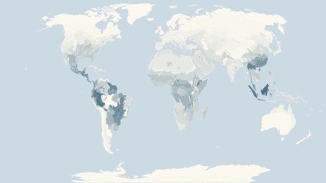 Map showing the distribution of the Colubrid snakes taxa