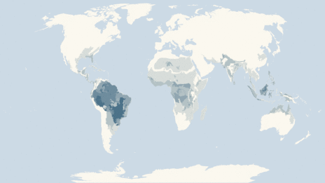 Map showing the distribution of the Crocodiles, alligators and caimans taxa