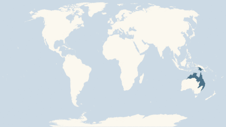 Map showing the distribution of the Frilled lizard taxa