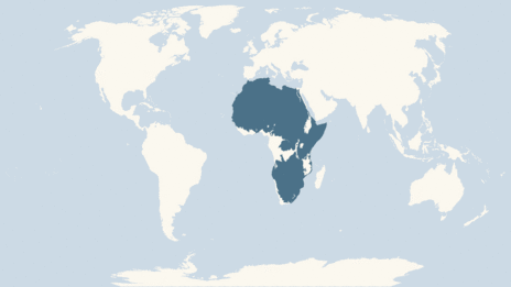 Map showing the distribution of the Giraffes and okapis taxa