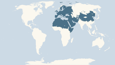 Map showing the distribution of the Little owl taxa