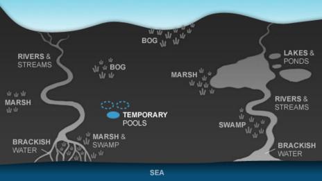 Map showing the location of the Temporary pools habitat