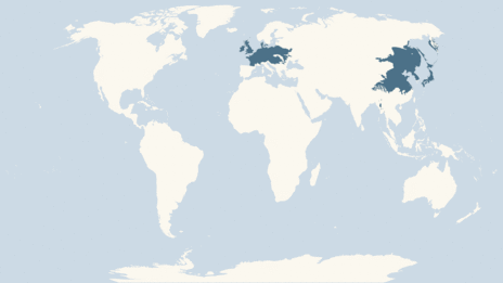 Map showing the distribution of the Mandarin duck taxa