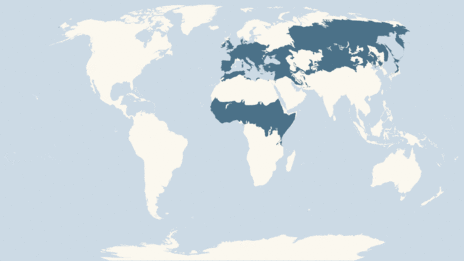 Map showing the distribution of the Nightingale taxa