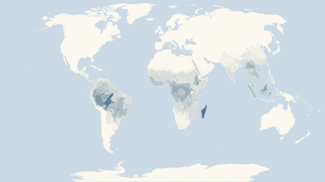 Map showing the distribution of the Primates taxa