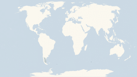 Map showing the distribution of the Brush-tailed penguins taxa
