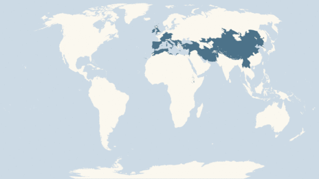 Map showing the distribution of the Red-billed chough taxa