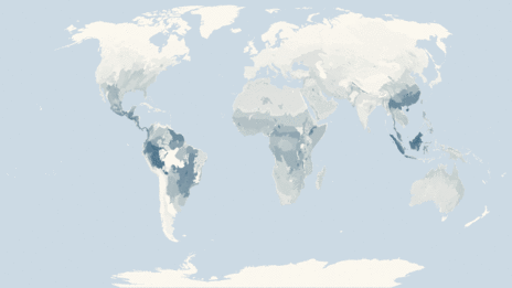 Map showing the distribution of the Snakes taxa