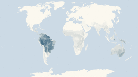Map showing the distribution of the True parrots taxa