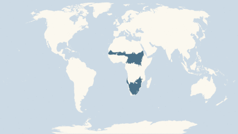 Map showing the distribution of the White rhinoceros taxa