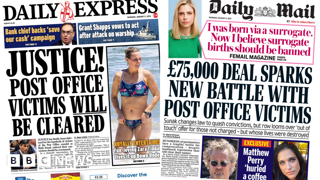 Newspaper Headlines Post Office Justice But Some Face New Battle