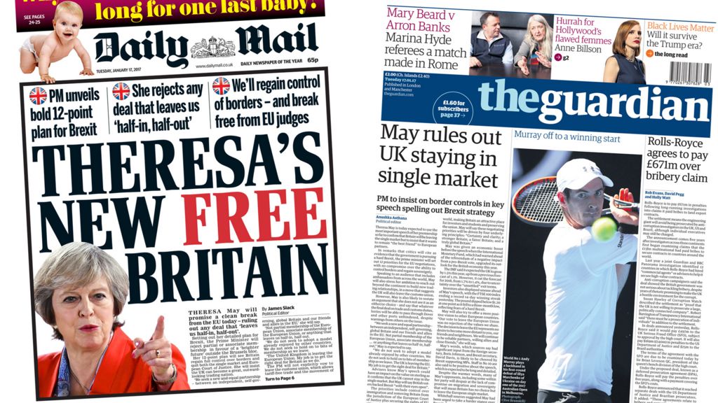 Newspaper Headlines: May's Brexit Speech Previewed In Press - BBC News