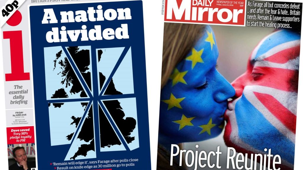 Newspaper Headlines Nation Divided And Project Reunite Bbc News