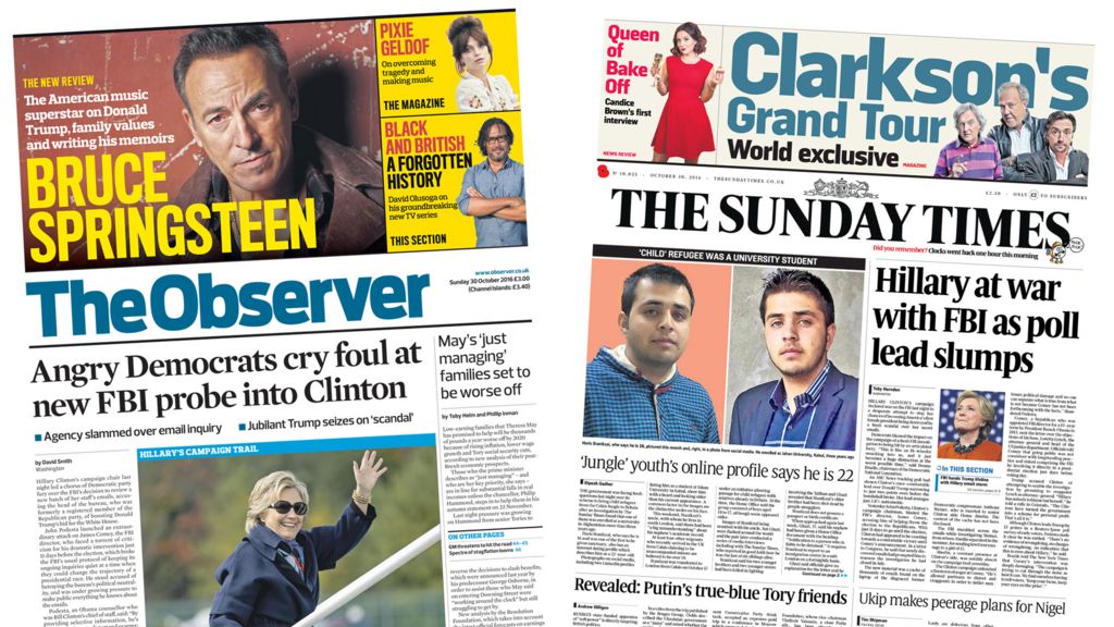 Newspaper review: Clinton probe dominates front pages