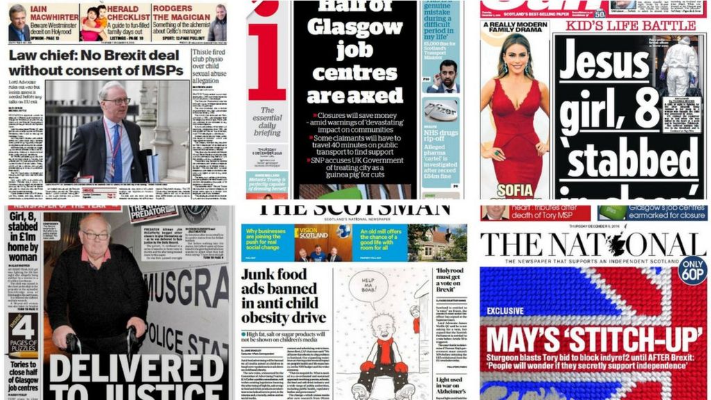 Scotland's papers: Girl stabbed and job centres axed - BBC News
