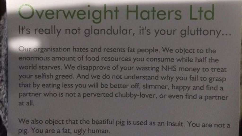 'Fat shaming' cards handed out on Tube
