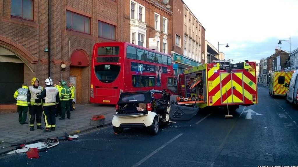 Nine people hurt as bus and car collide