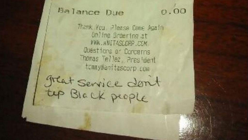 We don't tip black people, note to Virginia waitress said