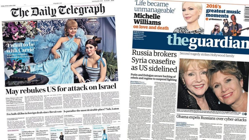 Newspaper reviews: Debbie Reynolds and May 'Israel row'