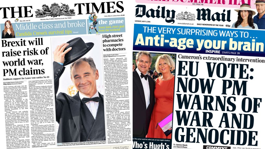 Newspaper Headlines Brexit War Fear And Bafta Soapbox Bbc News