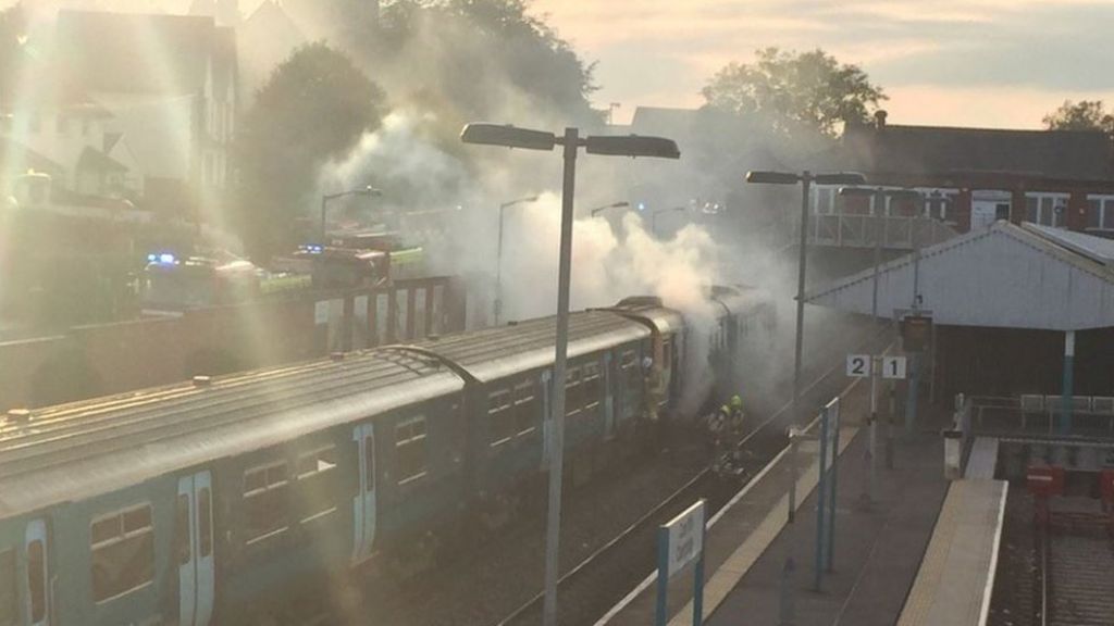 Caerphilly train fire: Passengers evacuated at station