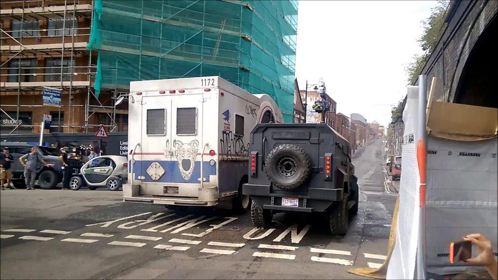 Director Steven Spielberg films a car chase scene for his latest film being shot in Birmingham.