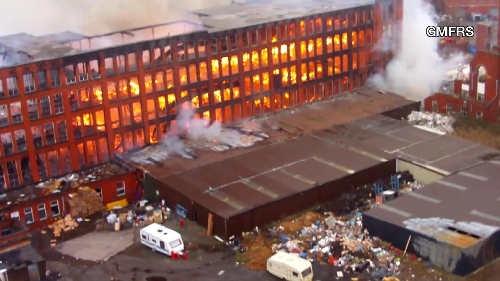 Drone footage of Oldham Maple Mill fire