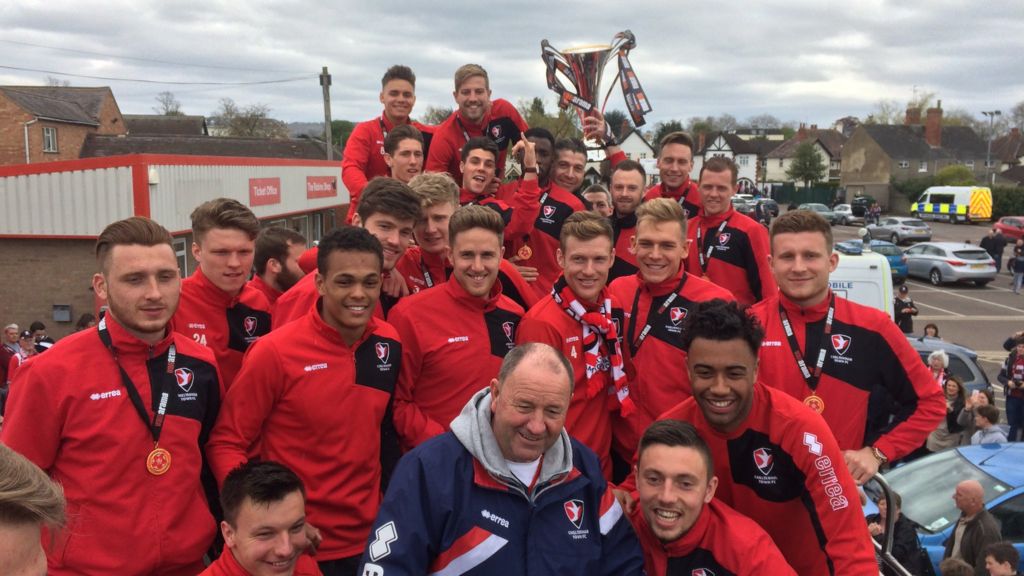 Football champions Cheltenham Town cheered in opentop bus tour BBC News