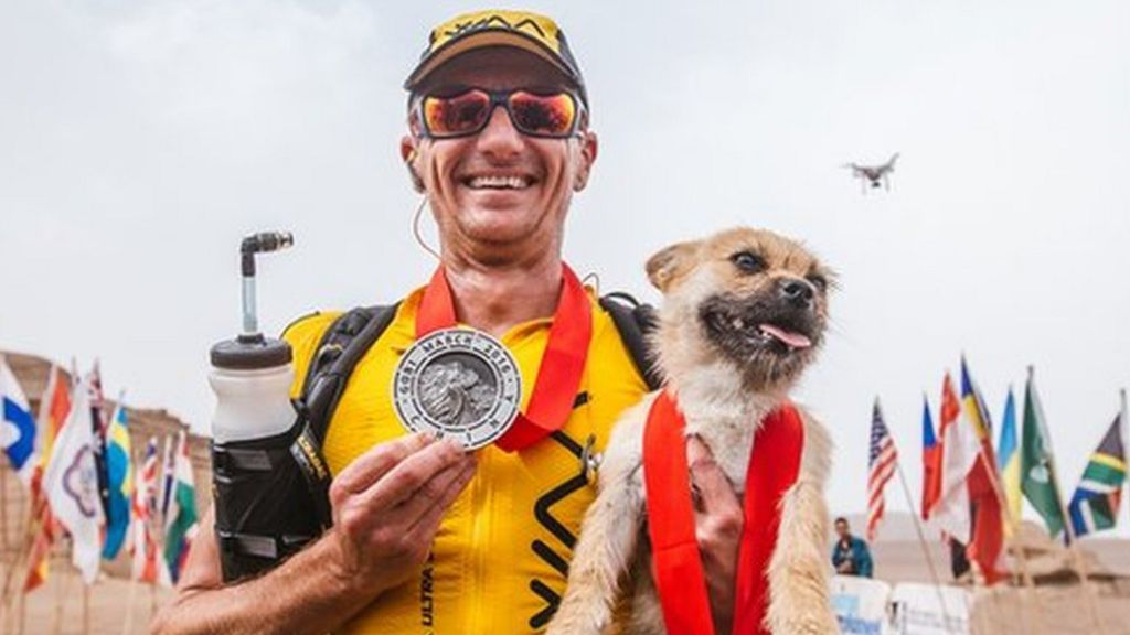 Marathon runner on reunion with missing dog, Gobi
