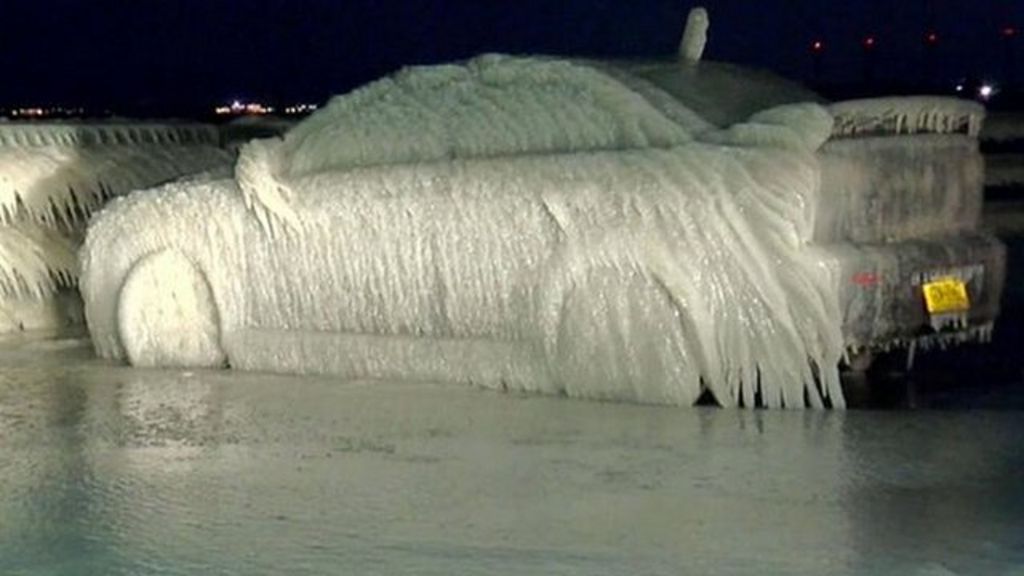 VIDEO: Car 'frozen in time' as snow hits US