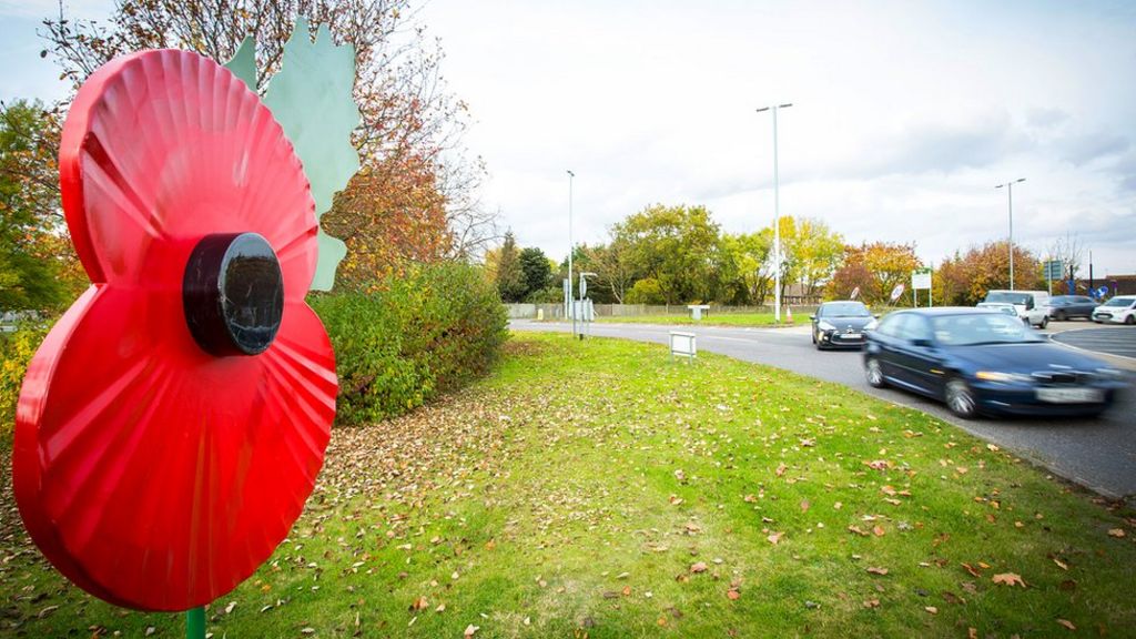 Giant Bracknell Forest remembrance poppies stolen