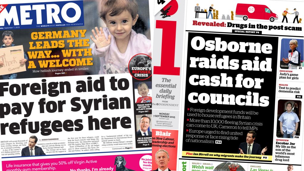 Newspaper headlines: Foreign aid \u0026#39;diverted\u0026#39; to refugees, \u0026#39;open\u0026#39; BBC and ...