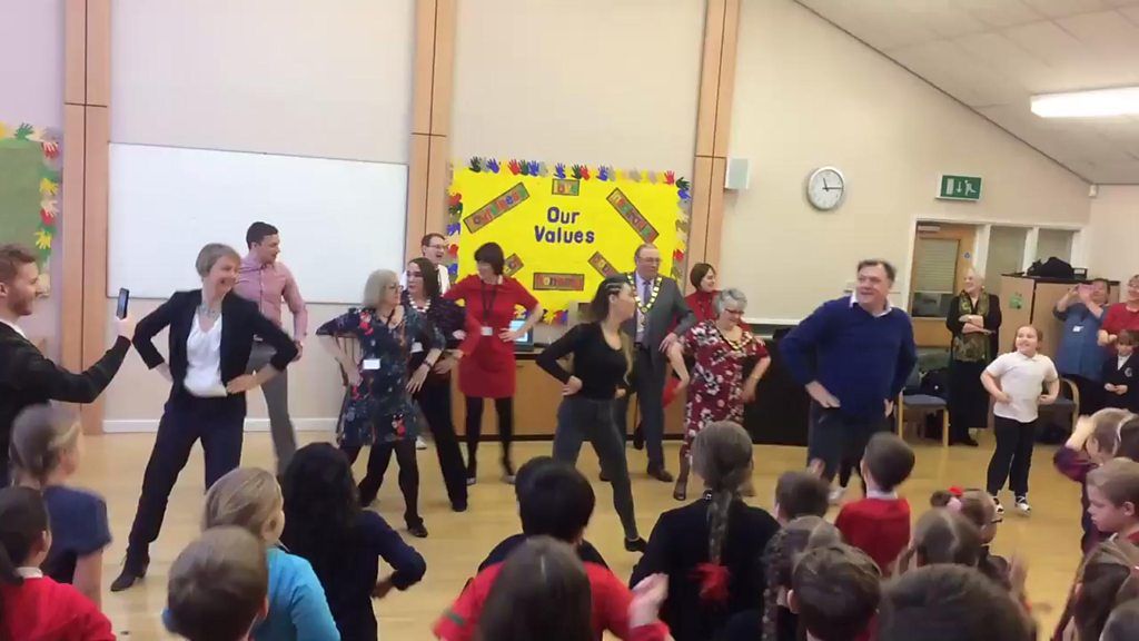 Strictly Come Dancing's Ed Balls performs Gangnam Style at school