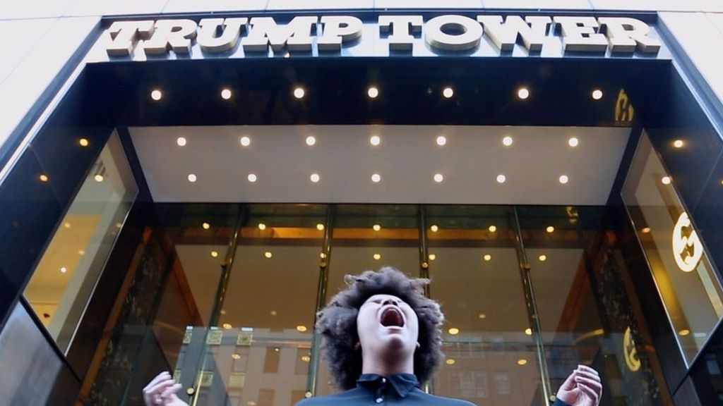 Women protest at Trump buildings across the US
