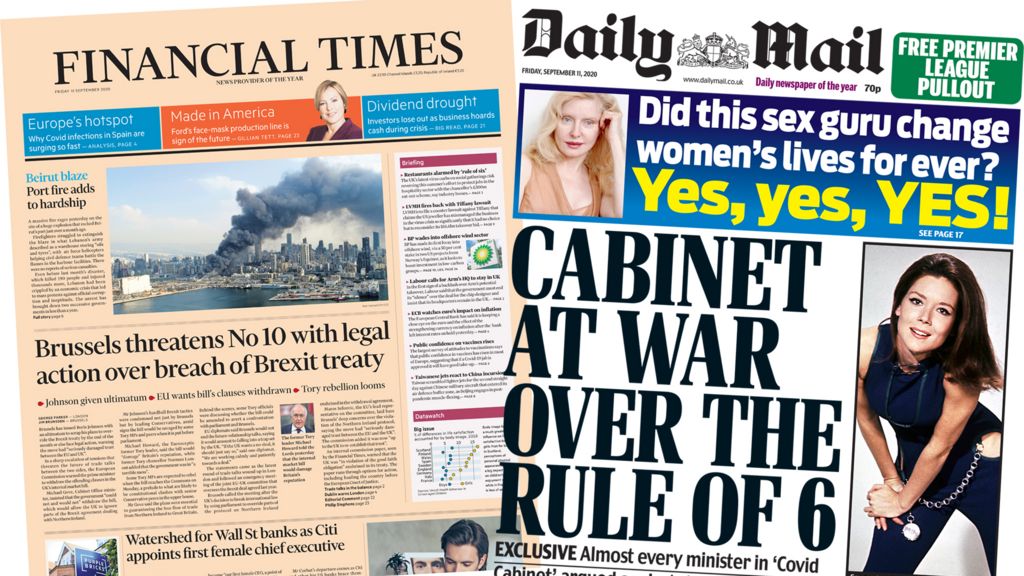 Newspaper Headlines Brexit Revolt Looms And Cabinet War Over Virus