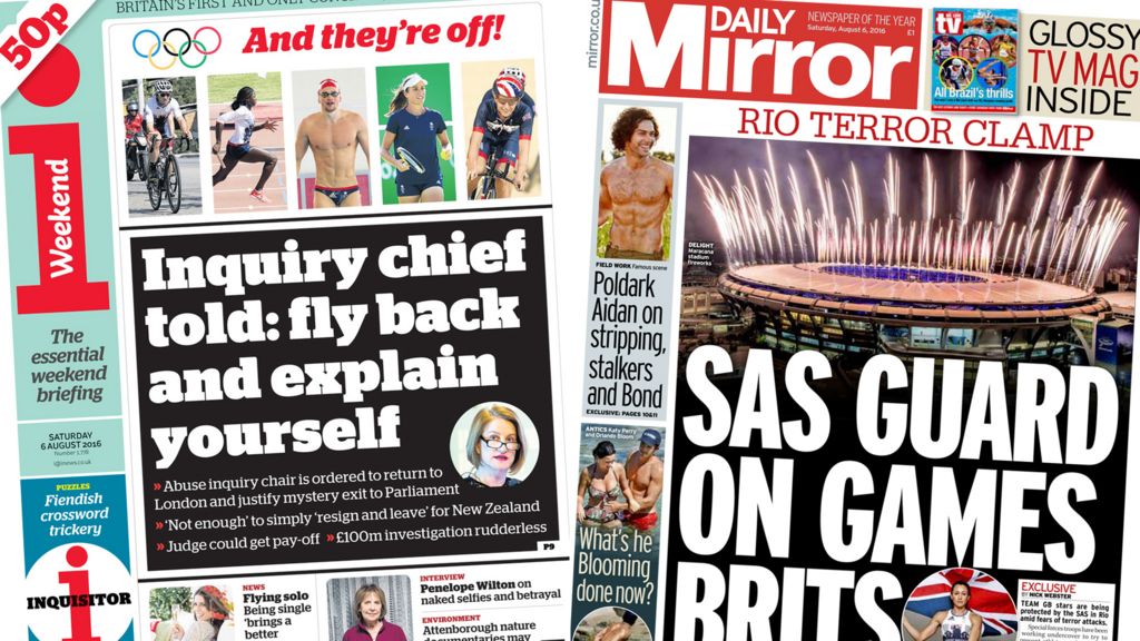 Newspaper headlines: Rio Olympics begin and judge told 'explain yourself'
