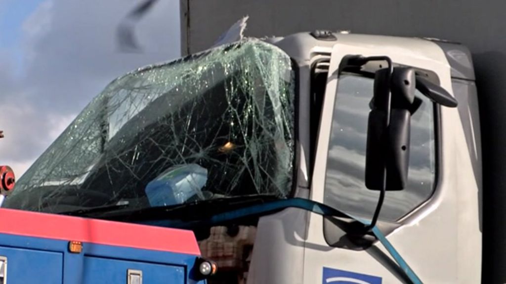 VIDEO: Lorry blown over in winds on bridge